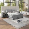 Set Boxspring + Hoofdbord Met Ledlampjes + Elektrische Relaxbedbodems + Matras + Topmatras - 2 X 80 X 200 Cm - Grijze Stof - Astemi Van Palacio