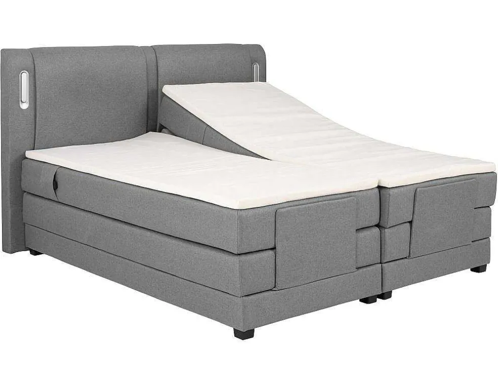 Set Boxspring + Hoofdbord Met Ledlampjes + Elektrische Relaxbedbodems + Matras + Topmatras - 2 X 80 X 200 Cm - Grijze Stof - Astemi Van Palacio