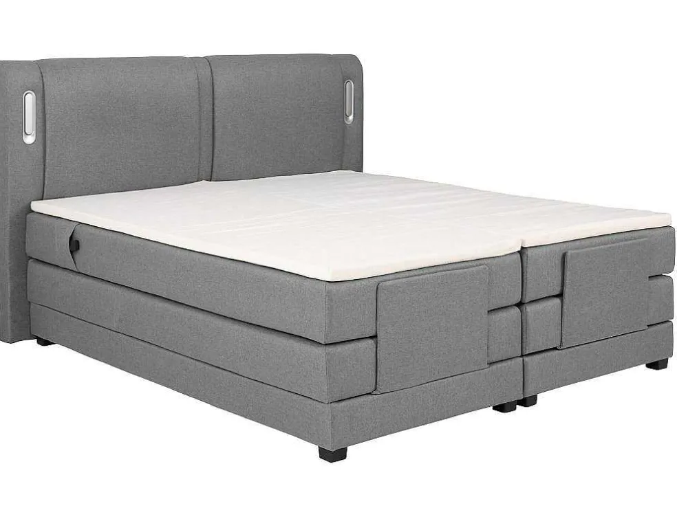 Set Boxspring + Hoofdbord Met Ledlampjes + Elektrische Relaxbedbodems + Matras + Topmatras - 2 X 90 X 200 Cm - Grijze Stof - Astemi Van Palacio