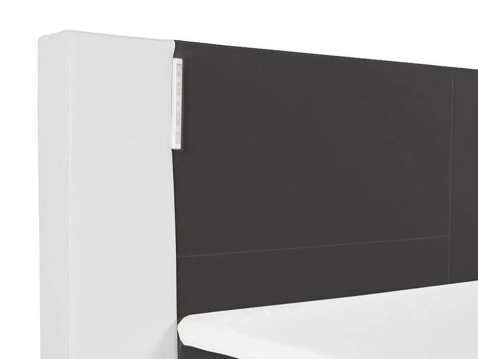 Set Boxspring Hoofdbord Met Led-Verlichting + Bedbodems + Matras + Topmatras Asti Van Ysmee - 180 X 200 Cm - Kunstleer - Wit En Grijs