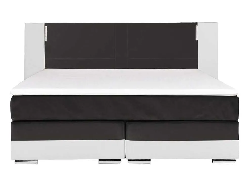 Set Boxspring Hoofdbord Met Led-Verlichting + Bedbodems + Matras + Topmatras Asti Van Ysmee - 180 X 200 Cm - Kunstleer - Wit En Grijs