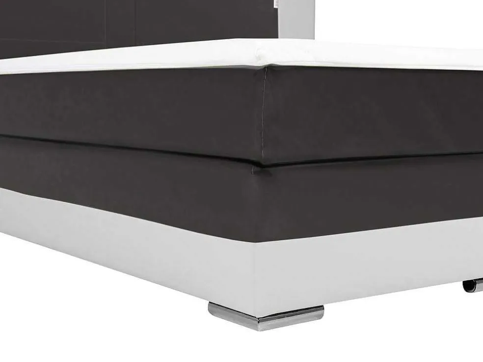 Set Boxspring Hoofdbord Met Led-Verlichting + Bedbodems + Matras + Topmatras Asti Van Ysmee - 180 X 200 Cm - Kunstleer - Wit En Grijs