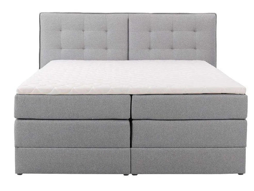 Set Boxspring Met Hoofdbord + Bedbodems Met Opbergruimte + Matras + Dekmatras - 160 X 200 Cm - Lichtgrijze Stof - Perama Van Palacio