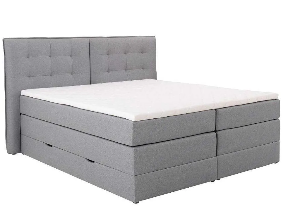 Set Boxspring Met Hoofdbord + Bedbodems Met Opbergruimte + Matras + Dekmatras - 180 X 200 Cm - Lichtgrijze Stof - Perama Van Palacio