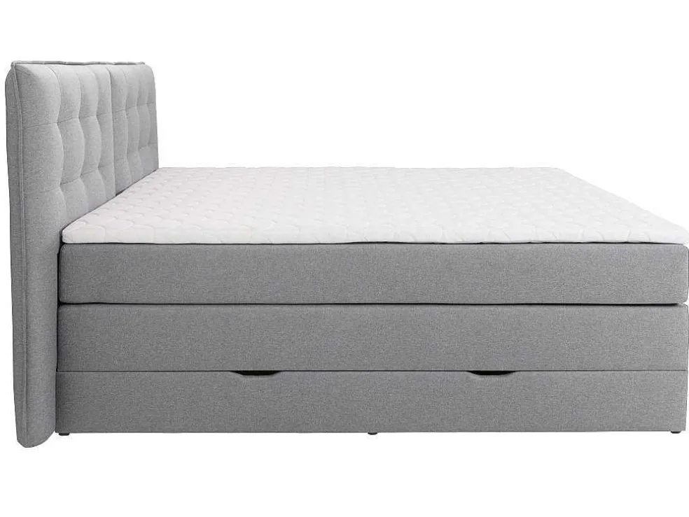 Set Boxspring Met Hoofdbord + Bedbodems Met Opbergruimte + Matras + Dekmatras - 180 X 200 Cm - Lichtgrijze Stof - Perama Van Palacio