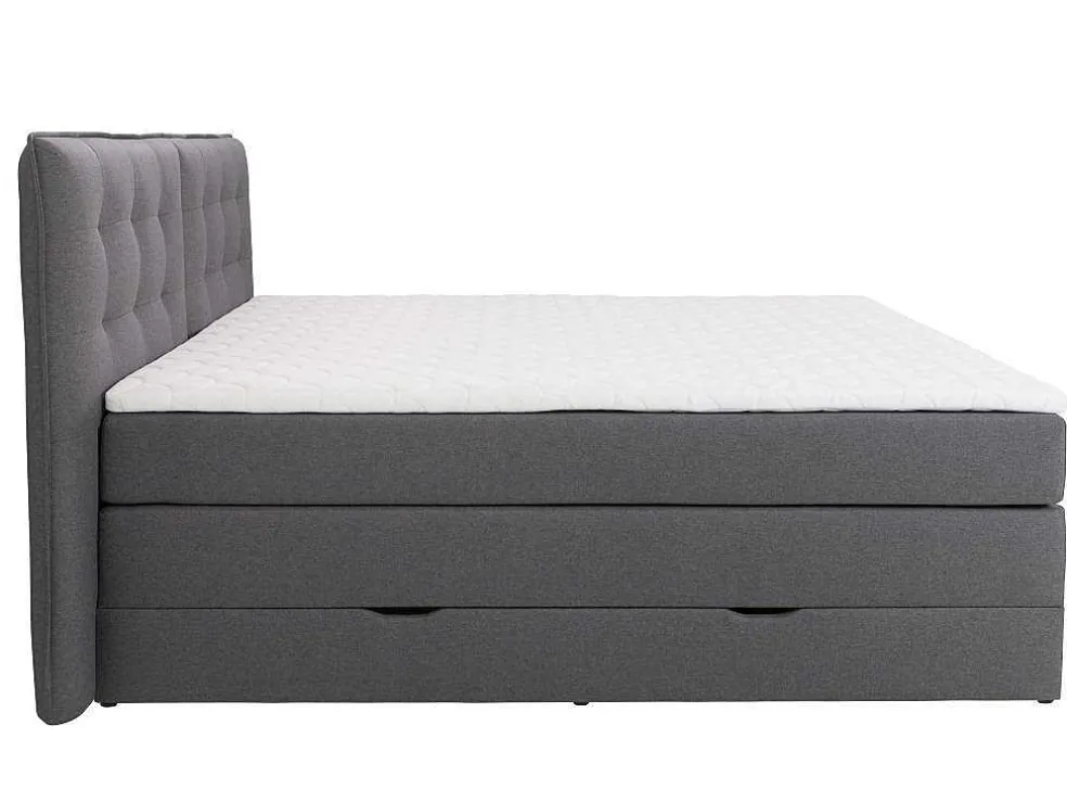 Set Boxspring Met Hoofdbord + Bedbodems Met Opbergruimte + Matras + Dekmatras - 180 X 200 Cm - Antracietkleurige Stof - Perama Van Palacio