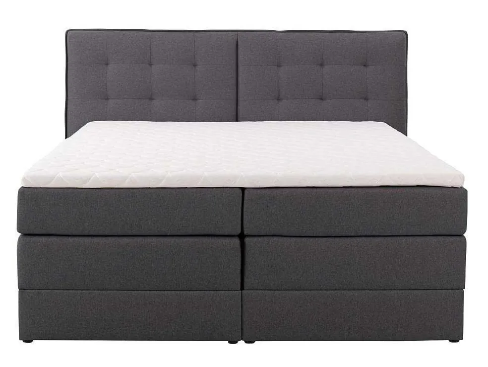 Set Boxspring Met Hoofdbord + Bedbodems Met Opbergruimte + Matras + Dekmatras - 180 X 200 Cm - Antracietkleurige Stof - Perama Van Palacio