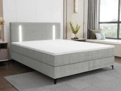 Set Complete Boxspring Met Hoofdbord Met Ledverlichting + Bedbodem + Matras + Dekmatras - 180 X 200 Cm - Stof - Grijs - Ono Van Ysmee