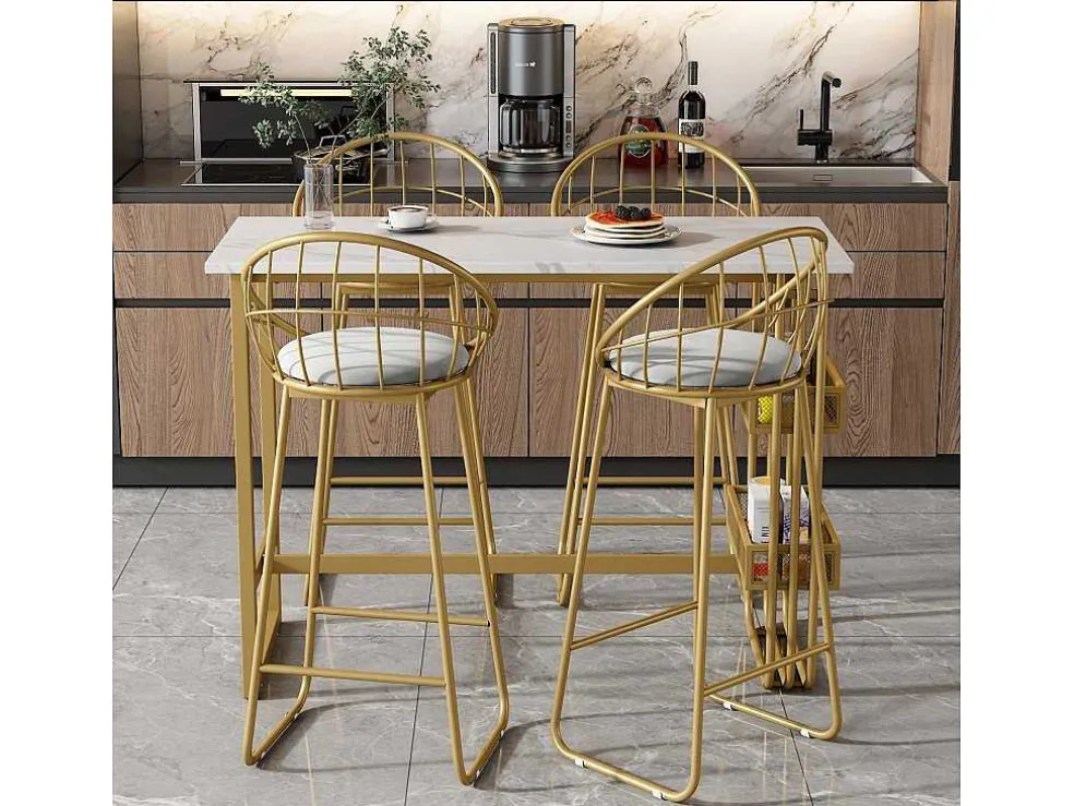 Set "Eat Standing": Bartafel En 4 Krukken - Metalen Structuur - Goud