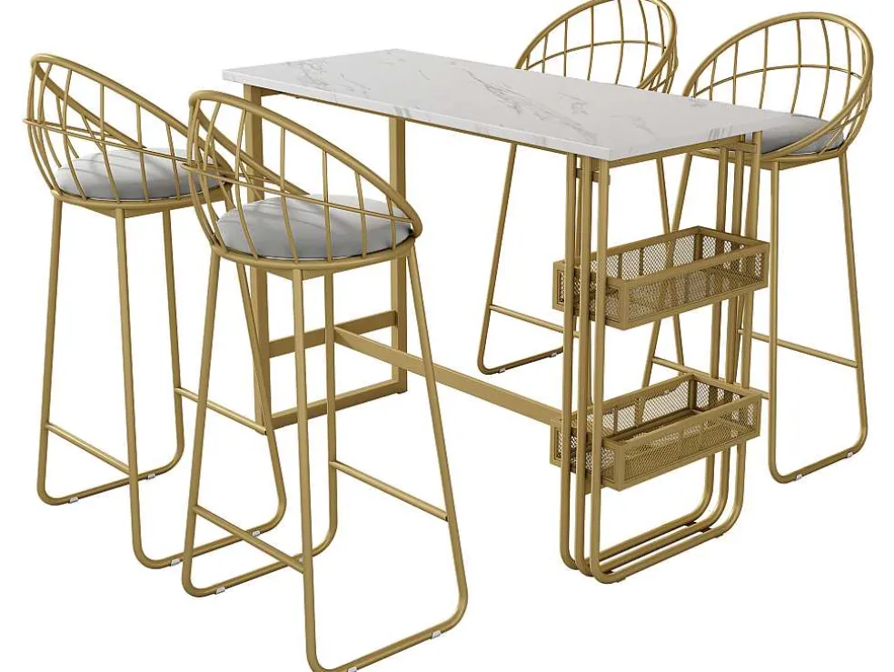 Set "Eat Standing": Bartafel En 4 Krukken - Metalen Structuur - Goud