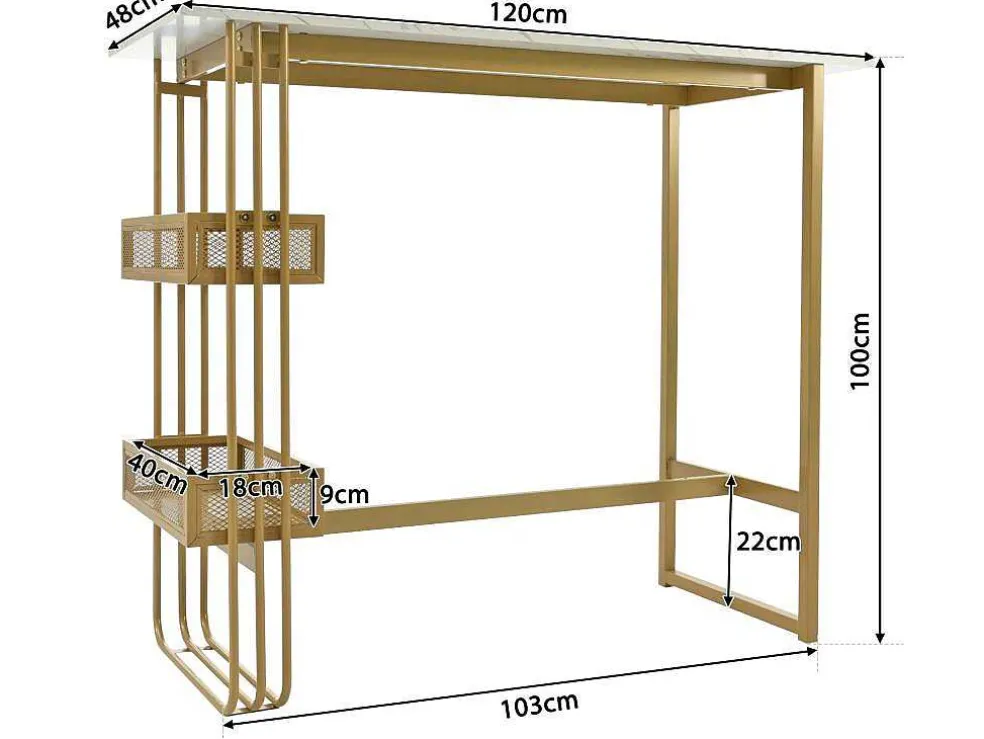 Set "Eat Standing": Bartafel En 2 Krukken - Metalen Structuur - Goud
