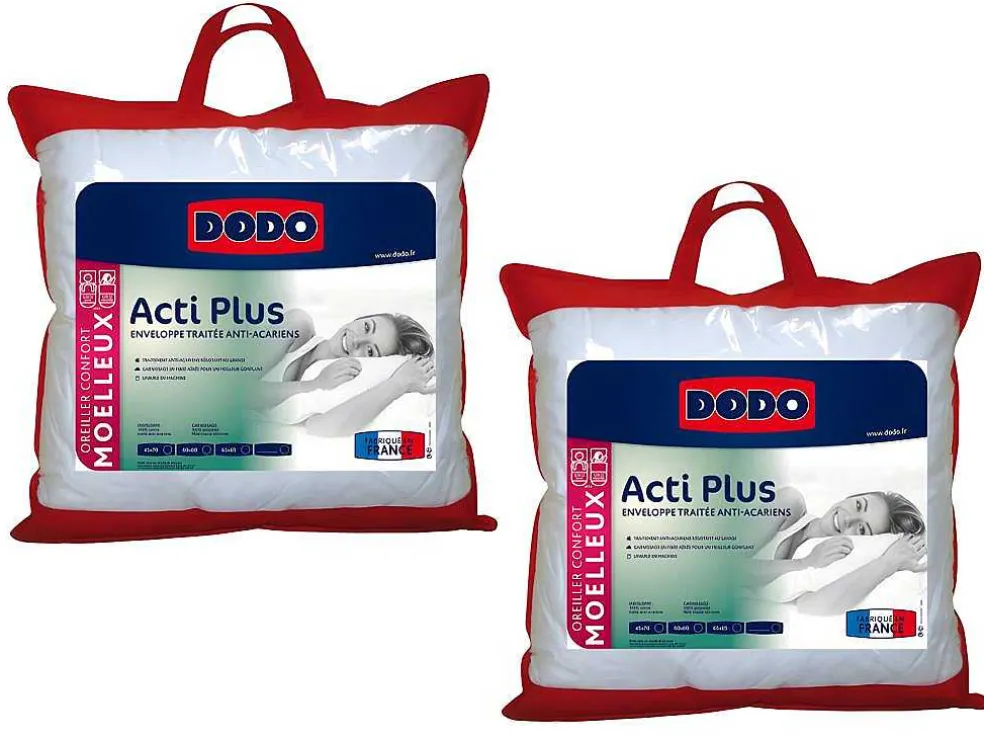 Set 2 Hoofdkussens Dodo Acti Plus Ii Tegen Allergieen - 65X65 Cm