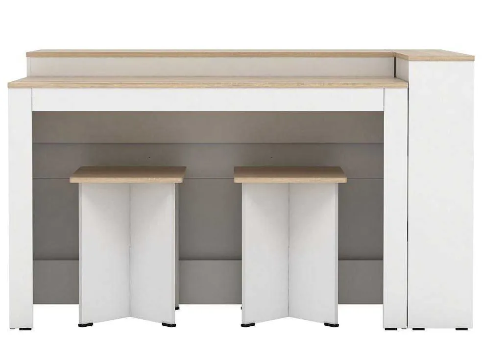 Set Keukeneiland + 2 Krukken - Wit En Licht Naturel - Nusice