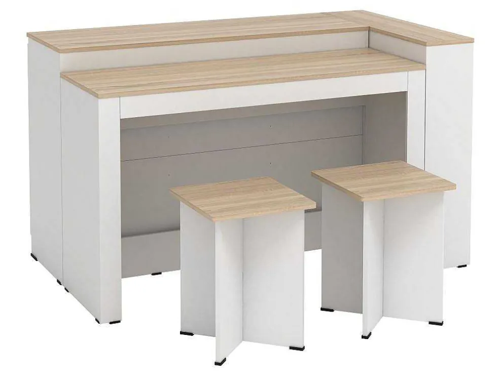 Set Keukeneiland + 2 Krukken - Wit En Licht Naturel - Nusice