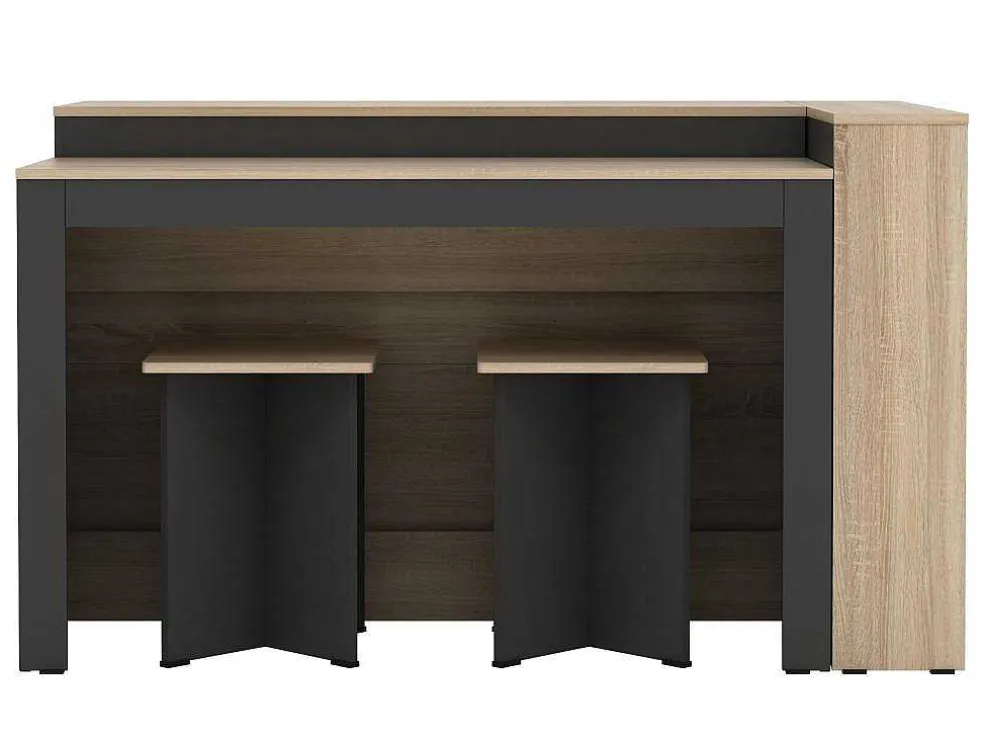 Set Keukeneiland + 2 Krukken - Zwart En Licht Naturel - Nusice