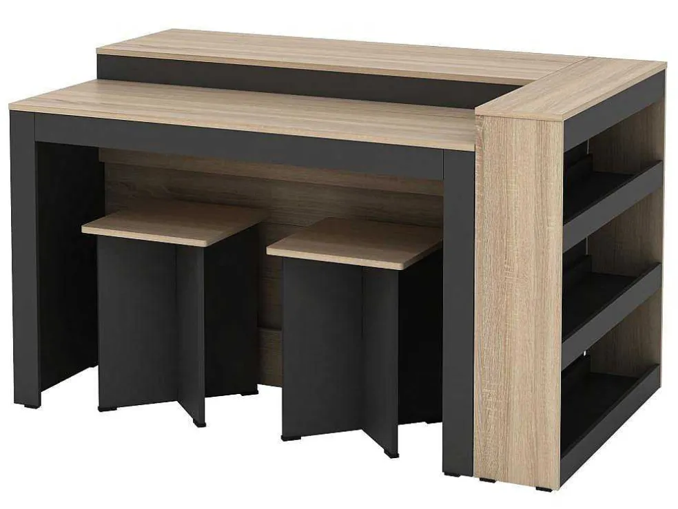 Set Keukeneiland + 2 Krukken - Zwart En Licht Naturel - Nusice