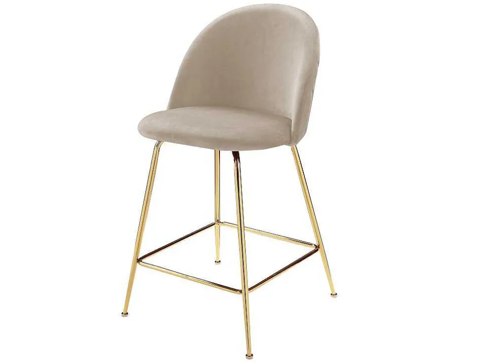 Set Van 2 Barkrukken Melbourne - Fluweel En Goudkleurig Metaal - Beige