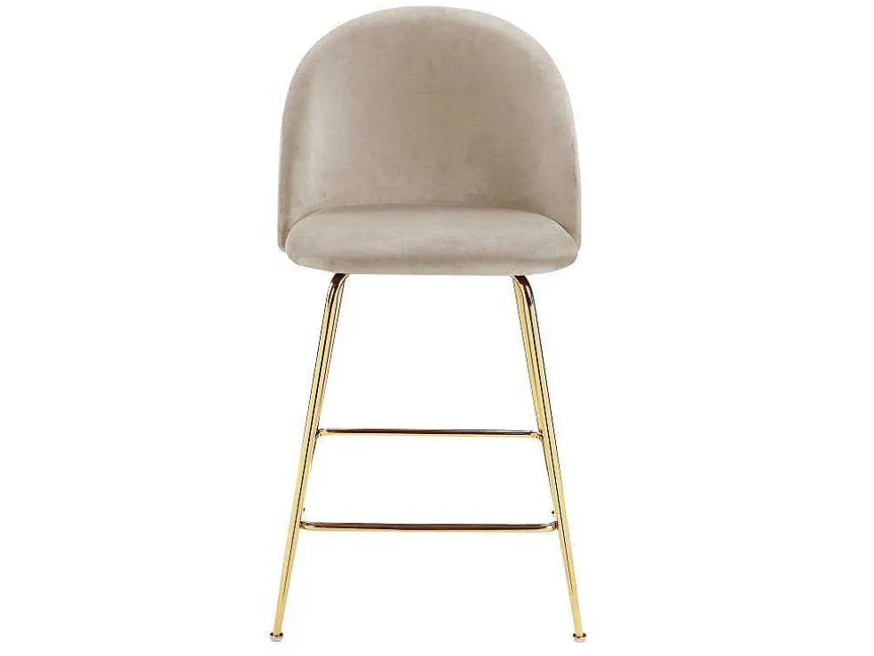 Set Van 2 Barkrukken Melbourne - Fluweel En Goudkleurig Metaal - Beige