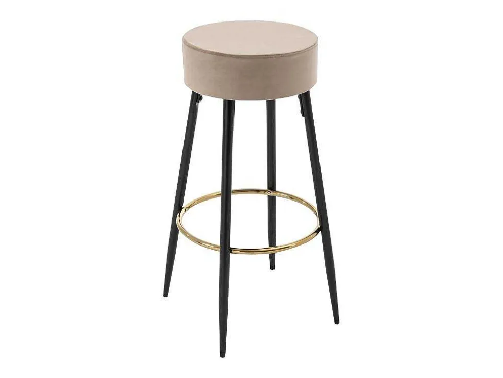 Set Van 2 Barkrukken Van Velours En Zwart Staal - Beige En Goudkleurig - Belinio I