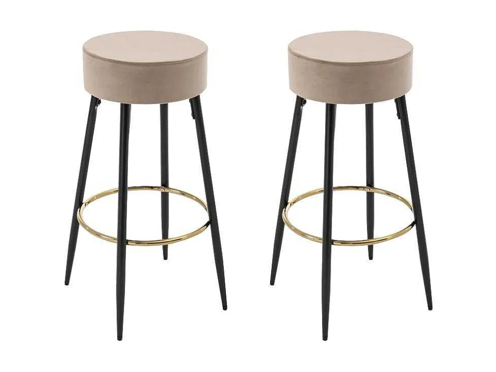 Set Van 2 Barkrukken Van Velours En Zwart Staal - Beige En Goudkleurig - Belinio I