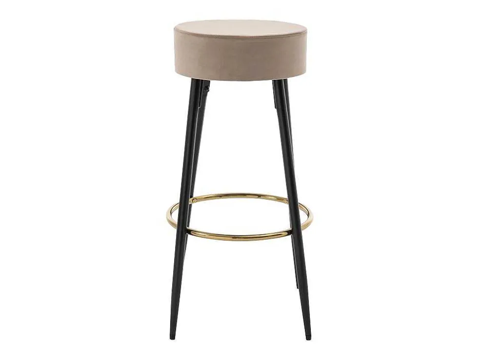 Set Van 2 Barkrukken Van Velours En Zwart Staal - Beige En Goudkleurig - Belinio I