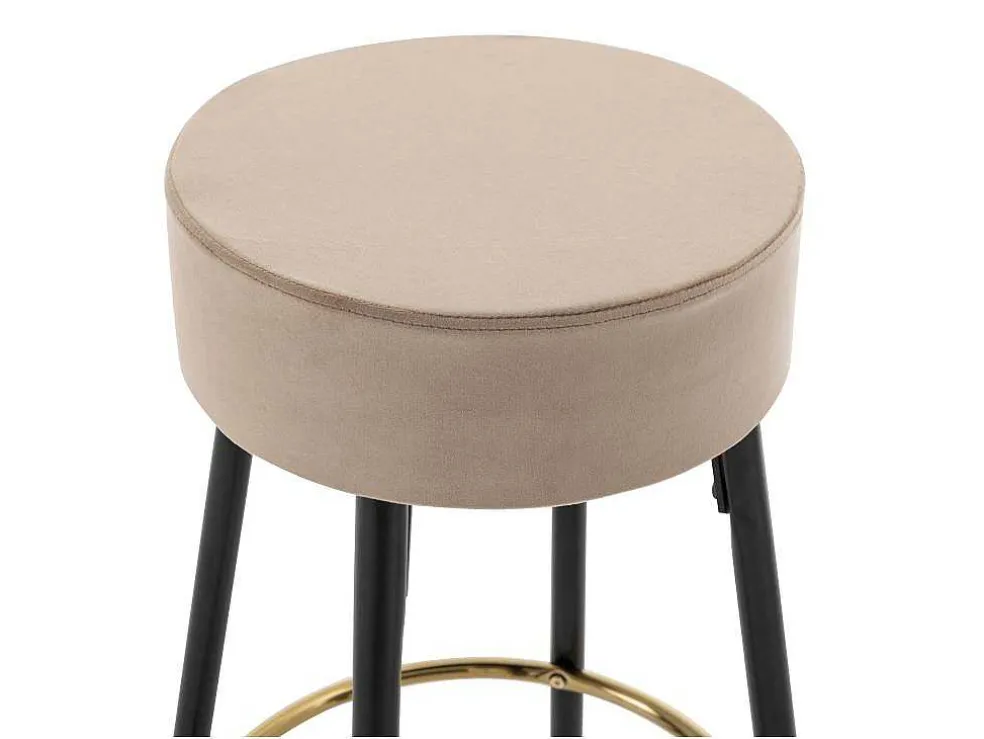 Set Van 2 Barkrukken Van Velours En Zwart Staal - Beige En Goudkleurig - Belinio I