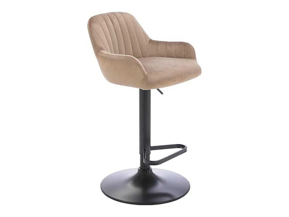 Set Van 2 Barkruk Van Velours En Zwart Metaal - Verstelbare Hoogte - Beige - Eleana