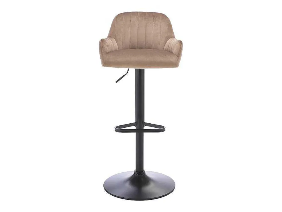 Set Van 2 Barkruk Van Velours En Zwart Metaal - Verstelbare Hoogte - Beige - Eleana