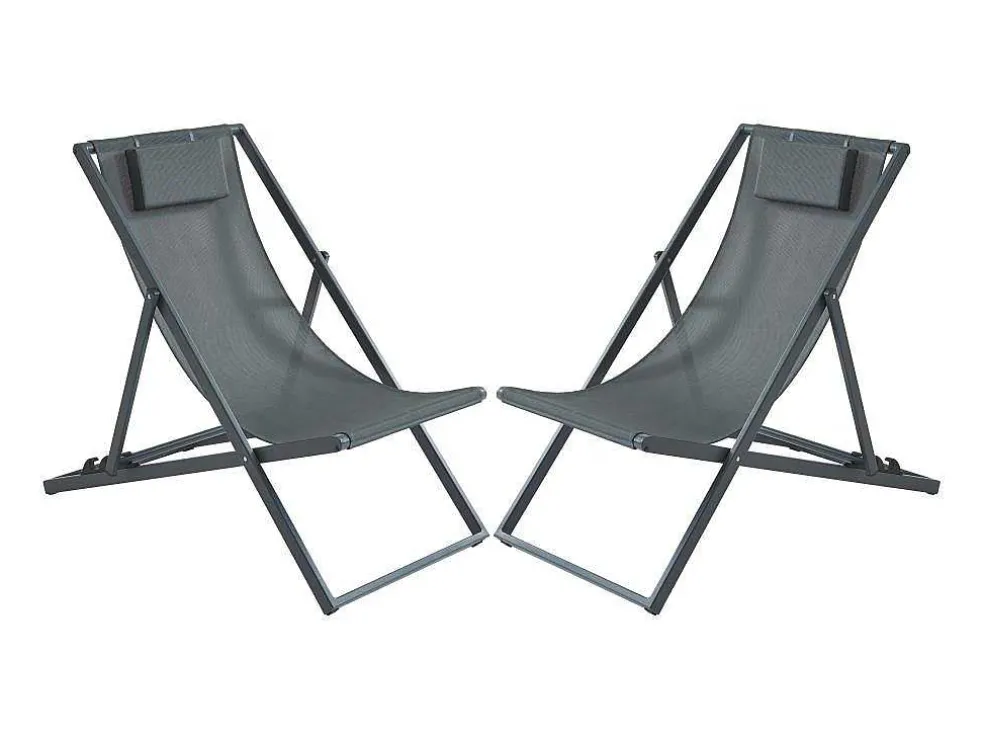 Set Van 2 Chileense Ligstoelen Van Aluminium - Antraciet - Anilio Van Mylia
