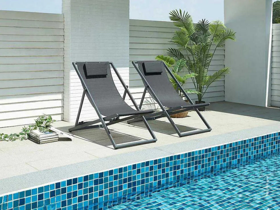 Set Van 2 Chileense Ligstoelen Van Aluminium - Antraciet - Anilio Van Mylia