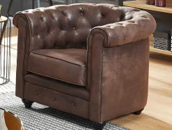 Set Van 2 Fauteuils Chesterfield Van Microvezel Met Vintage Look