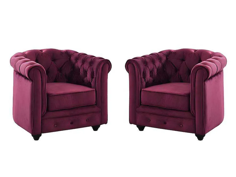 Set Van 2 Fauteuils Chesterfield - Fluweel Paars