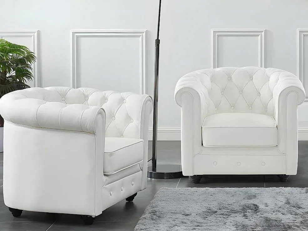 Set Van 2 Fauteuils Van Buffelleer Chesterfield - Wit