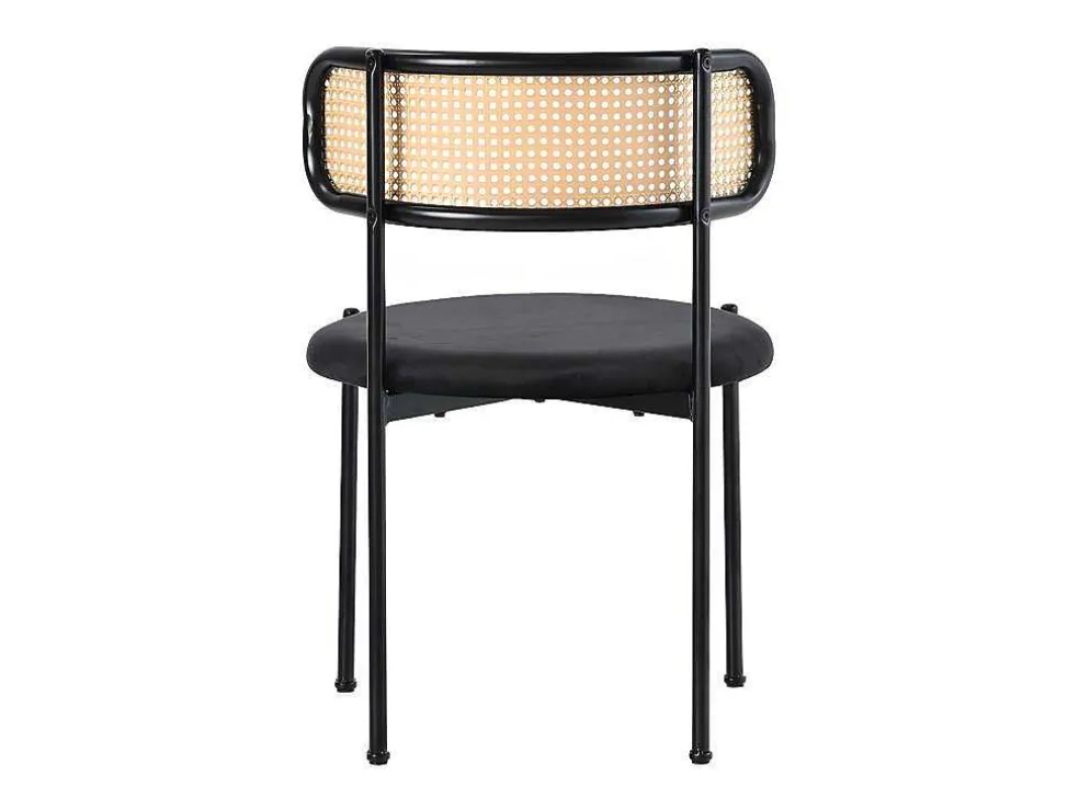 Set Van 2 Fluwelen En Rotan Stoelen - Metalen Poten - Zwart