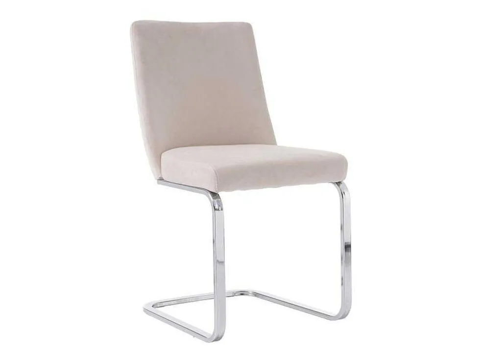 Set Van 4 Fluwelen Sledestoelen - Rugleuning Ruitpatroon - Onderstel Zilverkleurig Metaal - Beige