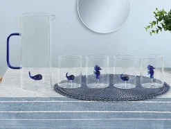 Set Van 4 Glazen Met Walvissen En Zeepaardjes - Transparant En Blauw - O7,5 X H9,5 Cm - Parasa