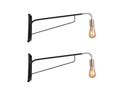 Set Van 2 Hangende Wandlampen - Metaal - L65 X D10 X H25 Cm - Zwart En Koperkleurig - Colwood.