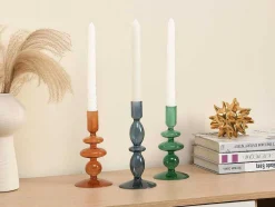 Set Van 2 Kandelaars - D9 X H21 Cm En D9 X H18,5 Cm - Glas - Groen - Kandie