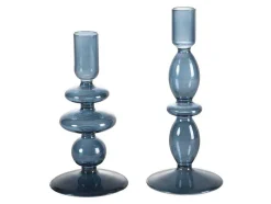 Set Van 2 Kandelaars - D9 X H21 Cm En D9 X H18,5 Cm - Glas - Blauw - Kandie