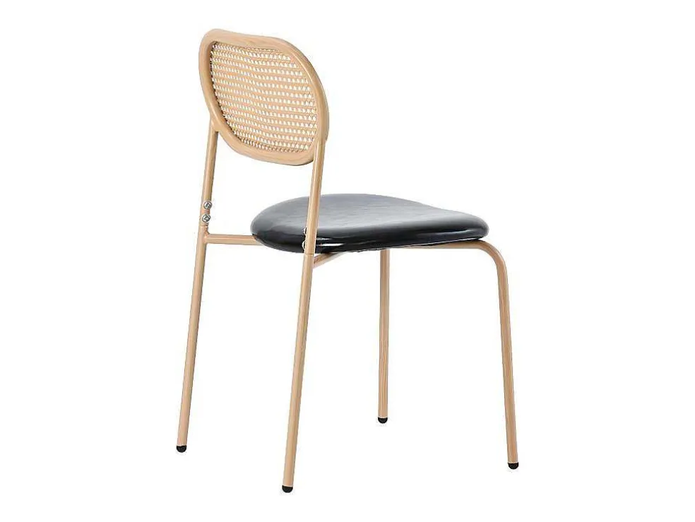 Set Van 4 Kunstleer En Rotan Stoelen - Metalen Poten - Zwart