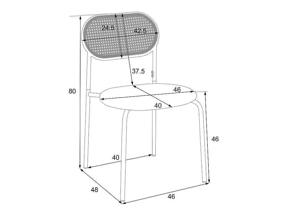 Set Van 4 Kunstleer En Rotan Stoelen - Metalen Poten - Zwart