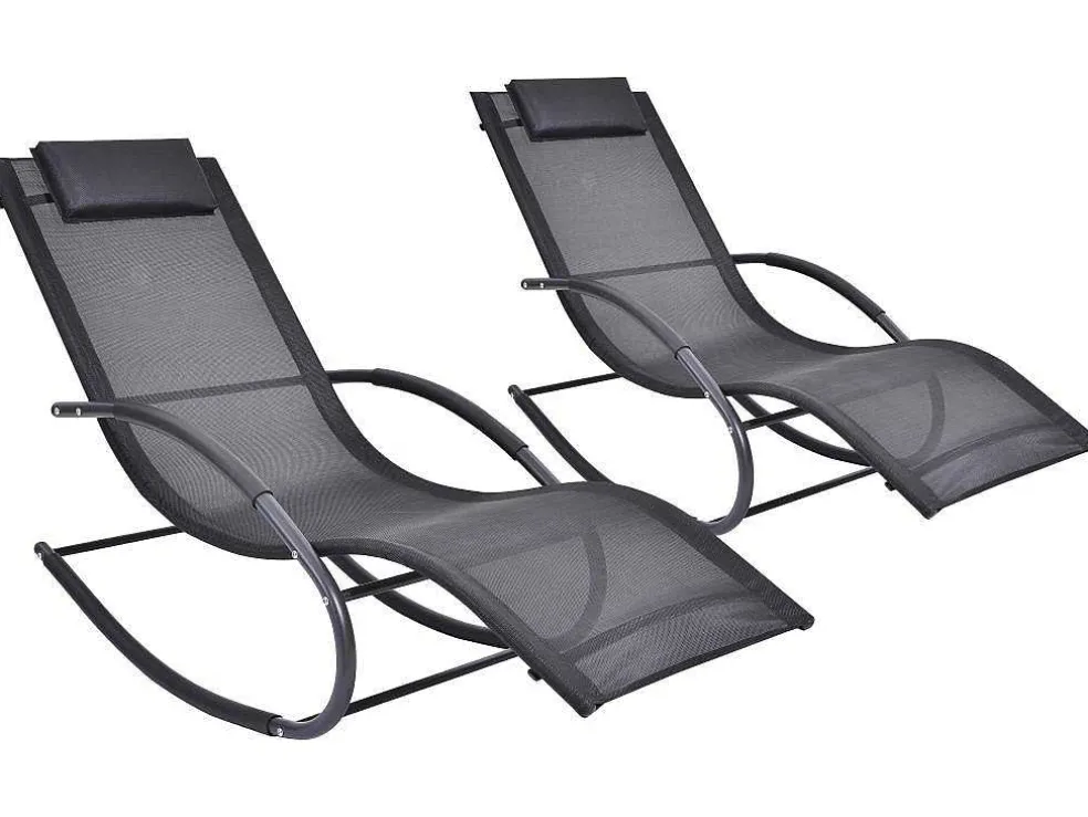 Set Van 2 Ligstoelen - Antraciet - Lombok Van Mylia