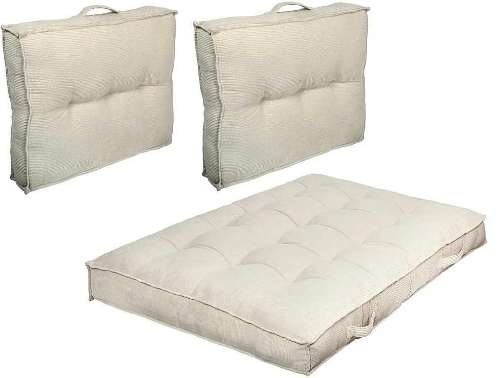 Set Van 1 Matras + 2 Palletkussens Van Ribfluweel - Beige - Baila