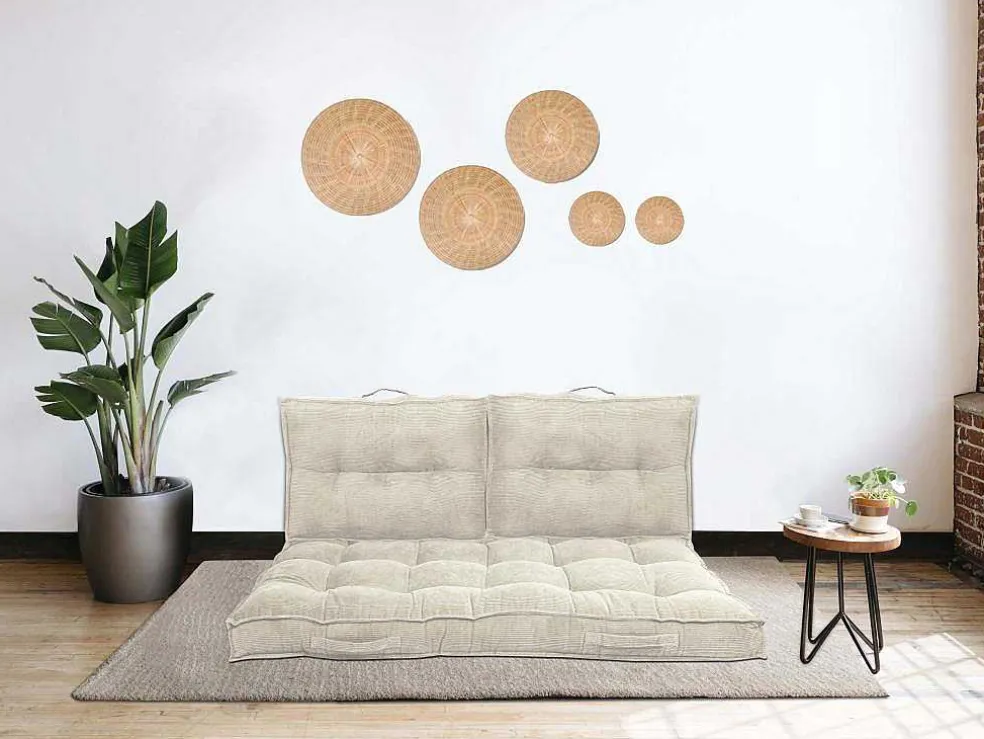 Set Van 1 Matras + 2 Palletkussens Van Ribfluweel - Beige - Baila