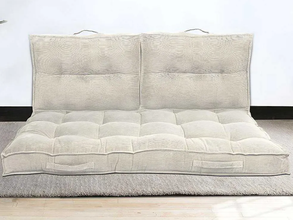 Set Van 1 Matras + 2 Palletkussens Van Ribfluweel - Beige - Baila
