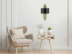 Set Van 2 Metalen Wandlampen In Art-Decostijl - L22 X H75 Cm - Zwart En Goudkleurig - Sangarius