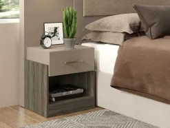 Set Van 2 Nachtkastjes Met 1 Lade En 1 Opbergvak Kleuren: Taupe En Bruin Bodil Ii