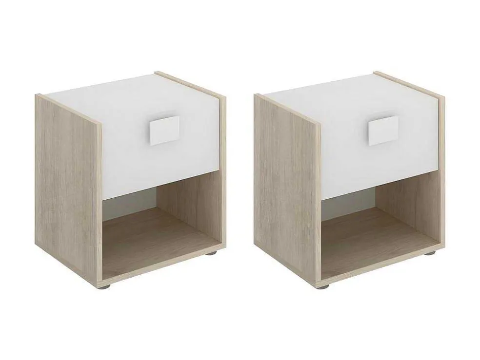 Set Van 2 Nachtkastjes Met 1 Lade En 1 Nis - Sonia - Materiaal: Naturel En Wit - Sonia