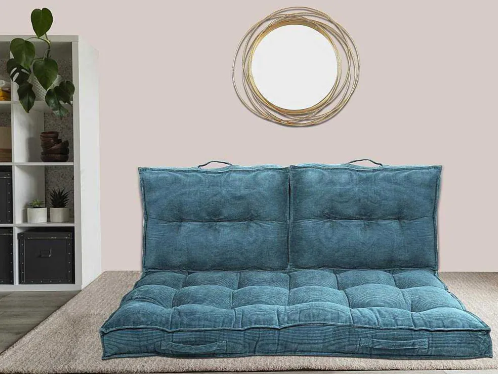 Set Van 2 Palletkussens Van Ribfluweel - L60 X D40 Cm - Blauw - Baila