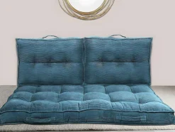 Set Van 2 Palletkussens Van Ribfluweel - L60 X D40 Cm - Blauw - Baila